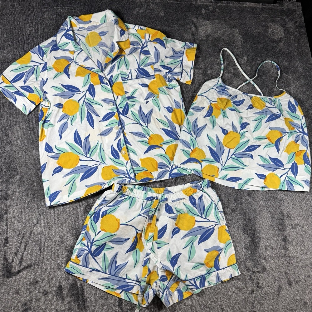 Print Fresh Womens Size XS XXS Lemon Zest Pajama 3pc Set Short Sleeve Top Bottom